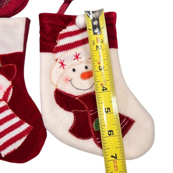 Snowman Christmas Mini Stockings Embroidered Fleece Set of 4 Scarf Hat Holiday - Picture 6 of 10